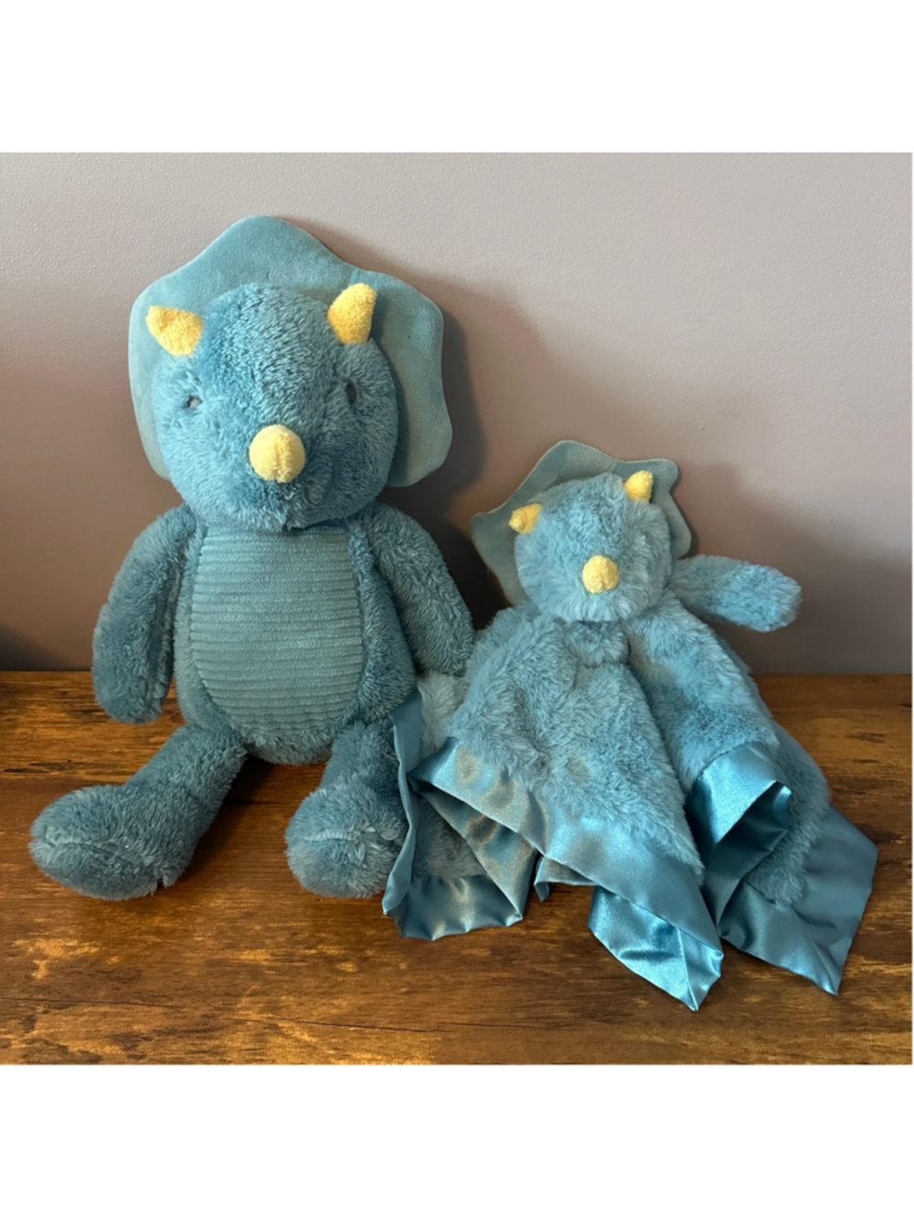 Cloud Island Baby Triceratops Plush & Security Blanket Set Blue Yellow Dinosaur